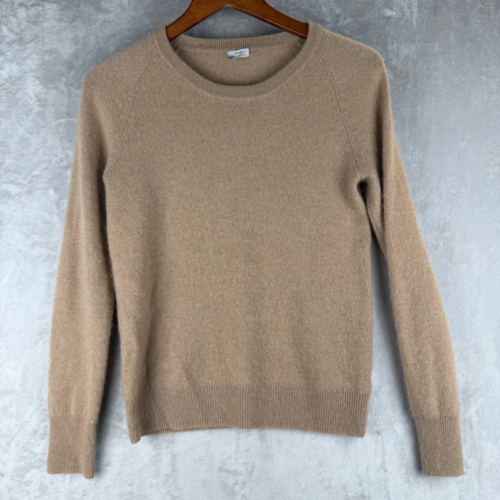 Halogen Cashmere Crewneck Sweater Camel Tan‎ Raglan Sleeve Small